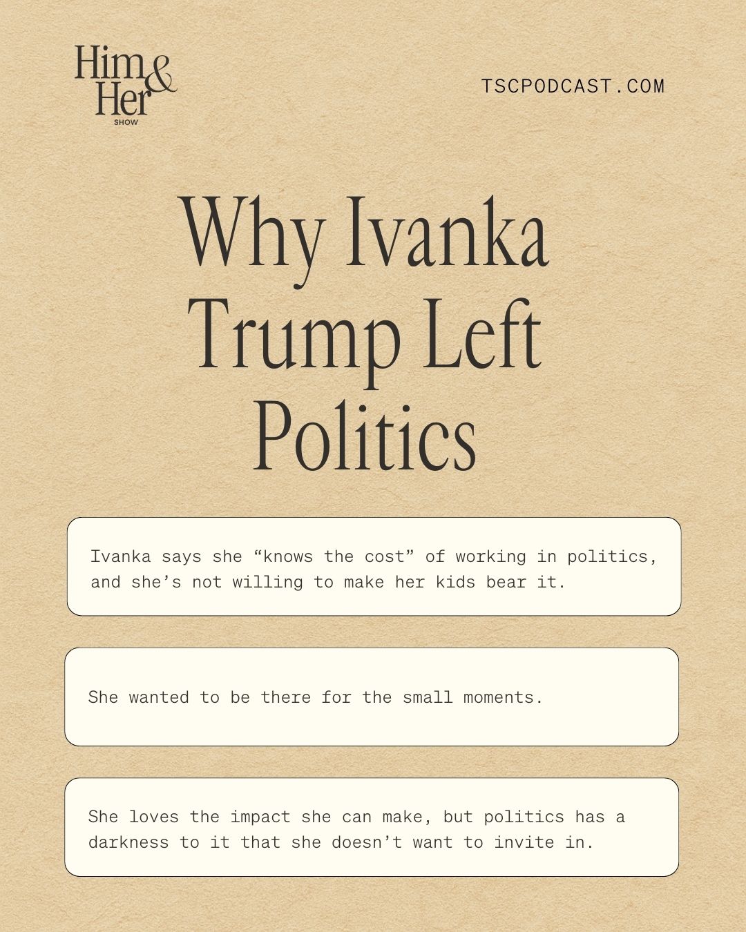 why ivanka trump left politics